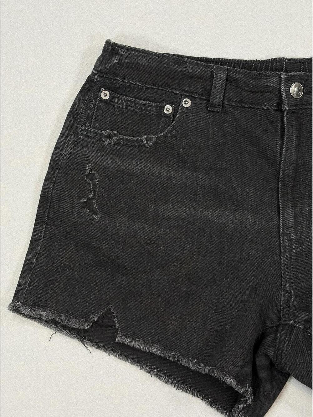 Aerie Black Daydream High-Waisted Distressed Denim Shorts Size L Elastic NWT - Picture 3 of 16